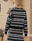 Geometric Dropped Shoulder Cardigan and Knit Skirt Set