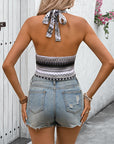 Gray Geometric Halter Neck Cropped Tank