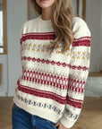 Geometric Round Neck Long Sleeve Sweater