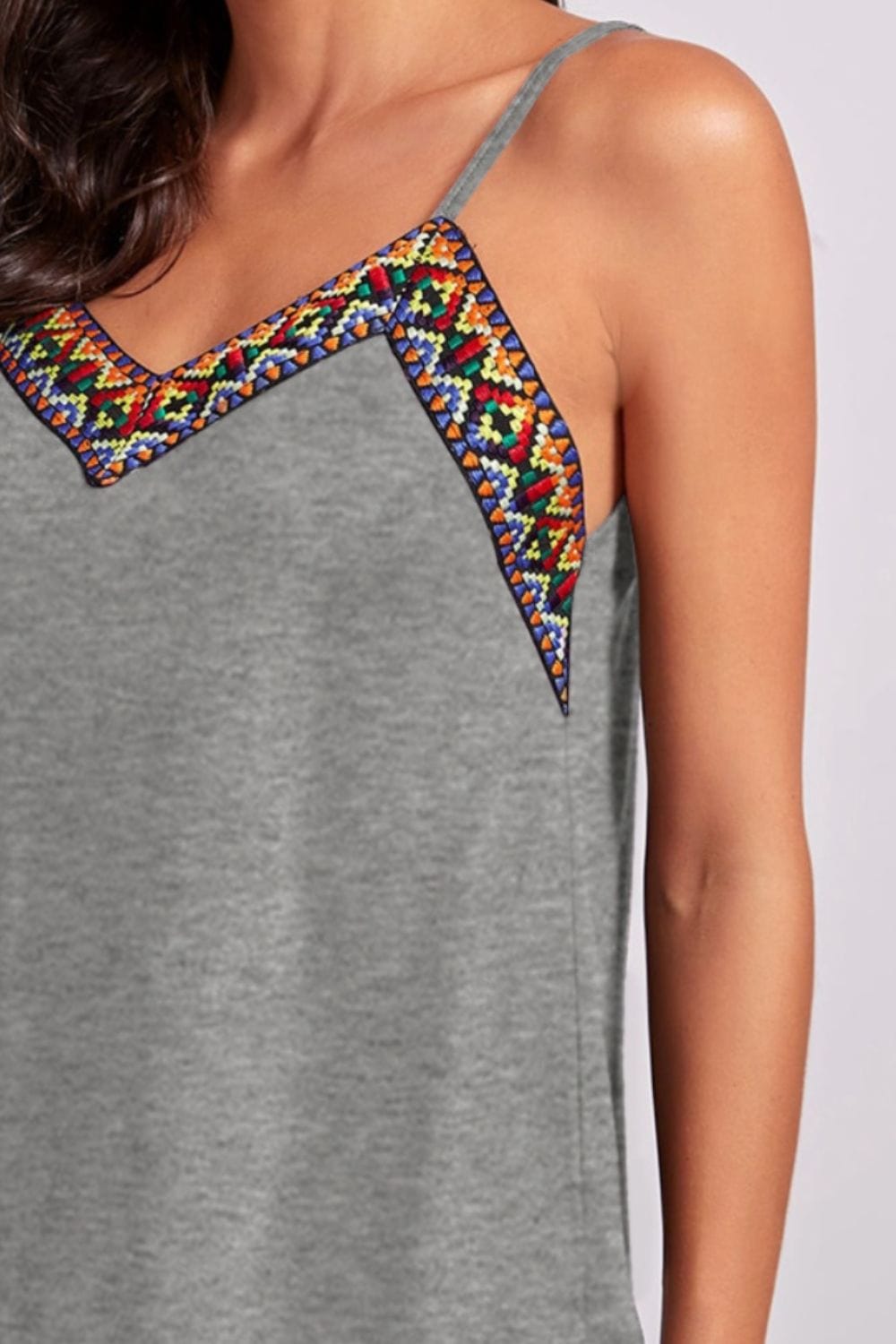 Rosy Brown Geometric V-Neck Spaghetti Strap Cami