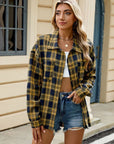 Rosy Brown Plaid Collared Neck Long Sleeve Shirt