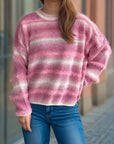 Gradient Round Neck Dropped Shoulder Sweater