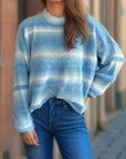 Gradient Round Neck Dropped Shoulder Sweater