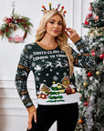 Graphic Round Neck Long Sleeve Sweater