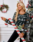 Graphic Round Neck Long Sleeve Sweater