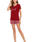 Graphic Round Neck Top and Striped Shorts Lounge Set