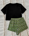 Graphic Tee and Panda Print Shorts Lounge Set