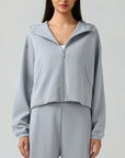 Gray Zip Up Dropped Shouder Active Hooded