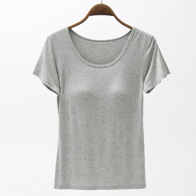 Lavender Round Neck Modal T-Shirt with Bra