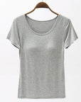 Lavender Round Neck Modal T-Shirt with Bra