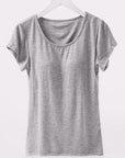 Light Gray Round Neck Short Sleeve T-Shirt with Bra