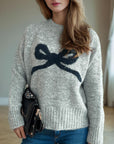 Bow Round Neck Long Sleeve Sweater