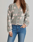 Bow V-Neck Button Down Long Sleeve Cardigan