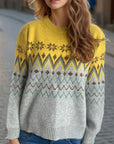 Chevron Contrast Round Neck Long Sleeve Sweater