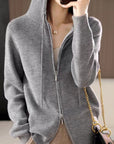 Drawstring Zip Up Long Sleeve Hooded Sweater