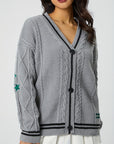 Star Embroidered V-Neck Long Sleeve Cardigan