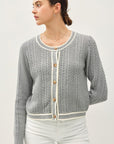 Be Cool Cable Knit Long Sleeve Contrast Edge Cardigan