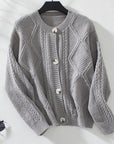 Cable-Knit Round Neck Button Up Cardigan