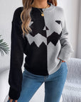 Contrast Round Neck Long Sleeve Sweater