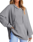 Drawstring Slit Long Sleeve Hoodie