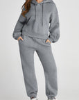 Light Gray Dropped Shoulder Hooded Top and Pants Active Set