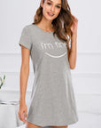 Graphic Round Neck Short Sleeve Lounge Dress