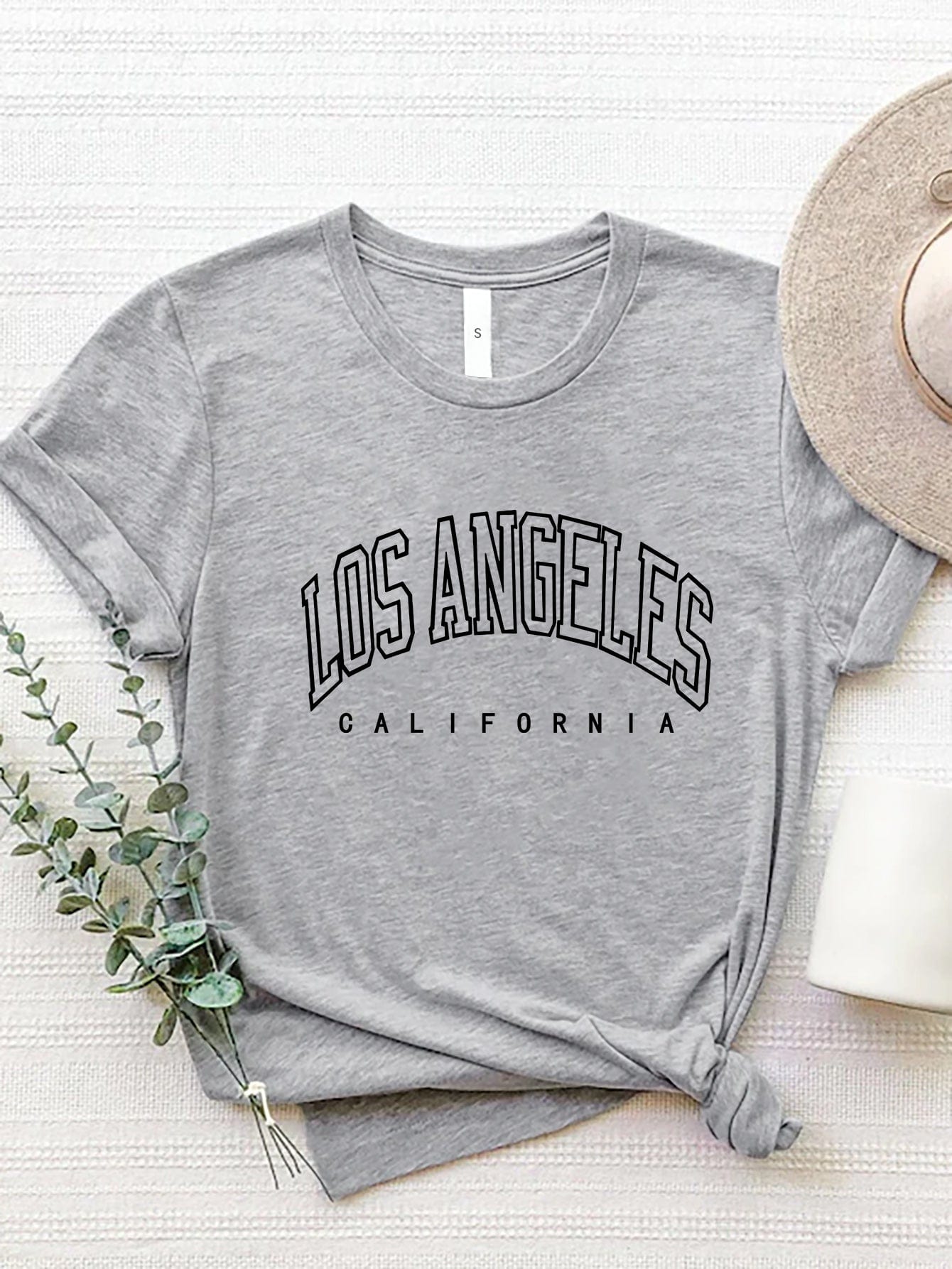 Light Gray LOS ANGELES CALIFORNIA Round Neck T-Shirt