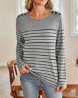 Lovelet Striped Round Neck Long Sleeve T-Shirt