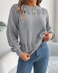 Openwork Round Neck Long Sleeve Sweater