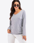 Perfee V-Neck Drop Shoulder Open Back Sweatshirt