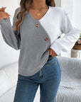 Two-Tone V-Neck Long Sleeve Sweater