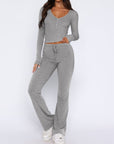 V-Neck Long Sleeve Top and Pants Set