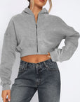 Zip Up Long Sleeve Hooded Cropped Jacket