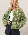 HYFVE Tweed Plaid Button Up Collared Neck Jacket