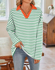 Lovelet Striped Johnny Collar Long Sleeve T-Shirt