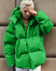 Pocketed Zip Up Hooded Puffer Jacket