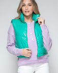 Snobbish Zip Up Turtleneck Shiny Quilted Vest