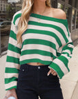 Striped Dropped Shoulder Long Sleeve Sweater