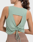 Rosy Brown Drawstring Cutout Round Neck Active Tank