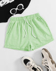 Light Gray Drawstring Pocketed Elastic Waist Shorts