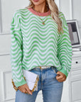 Wavy Stripes Round Neck Long Sleeve Sweater