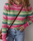 Striped Round Neck Long Sleeve Sweater