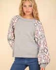 VERY J Printed Long Sleeve Round Neck Knit Top