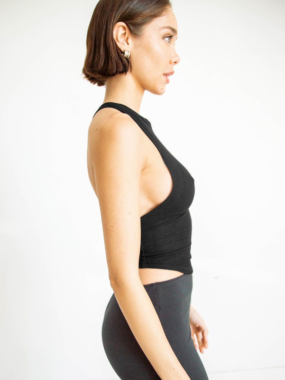 Dark Slate Gray Halter Neck Ribbed Cropped Top