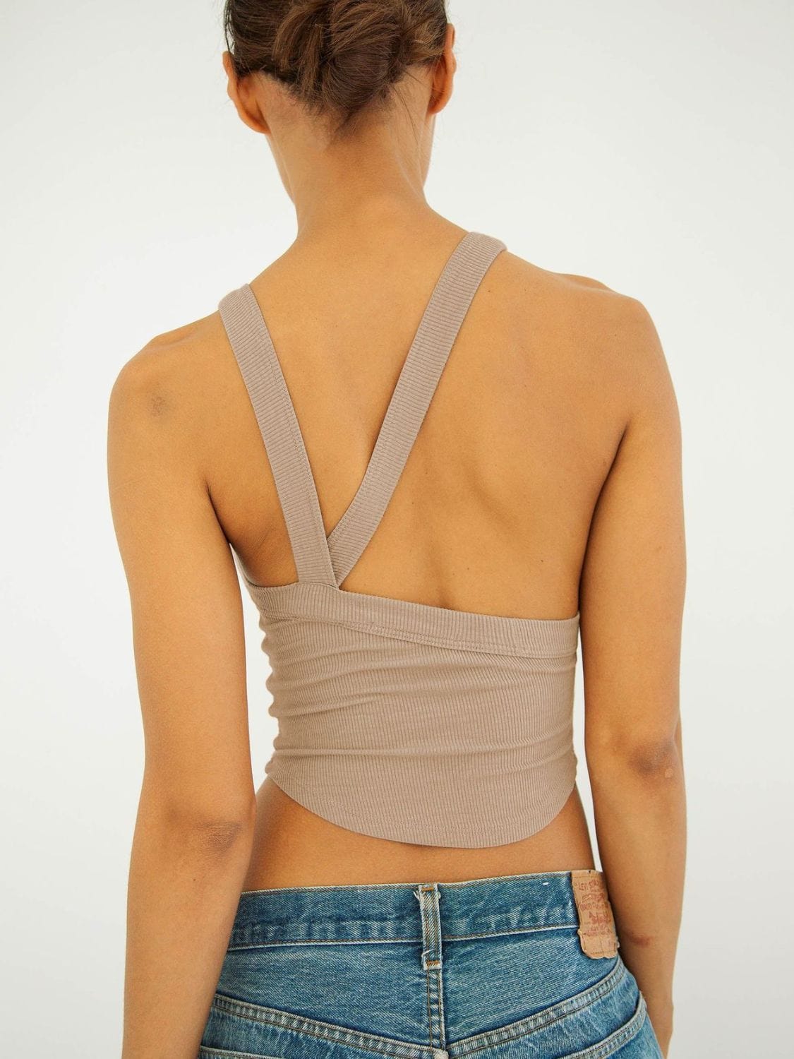 Light Gray Halter Neck Ribbed Cropped Top