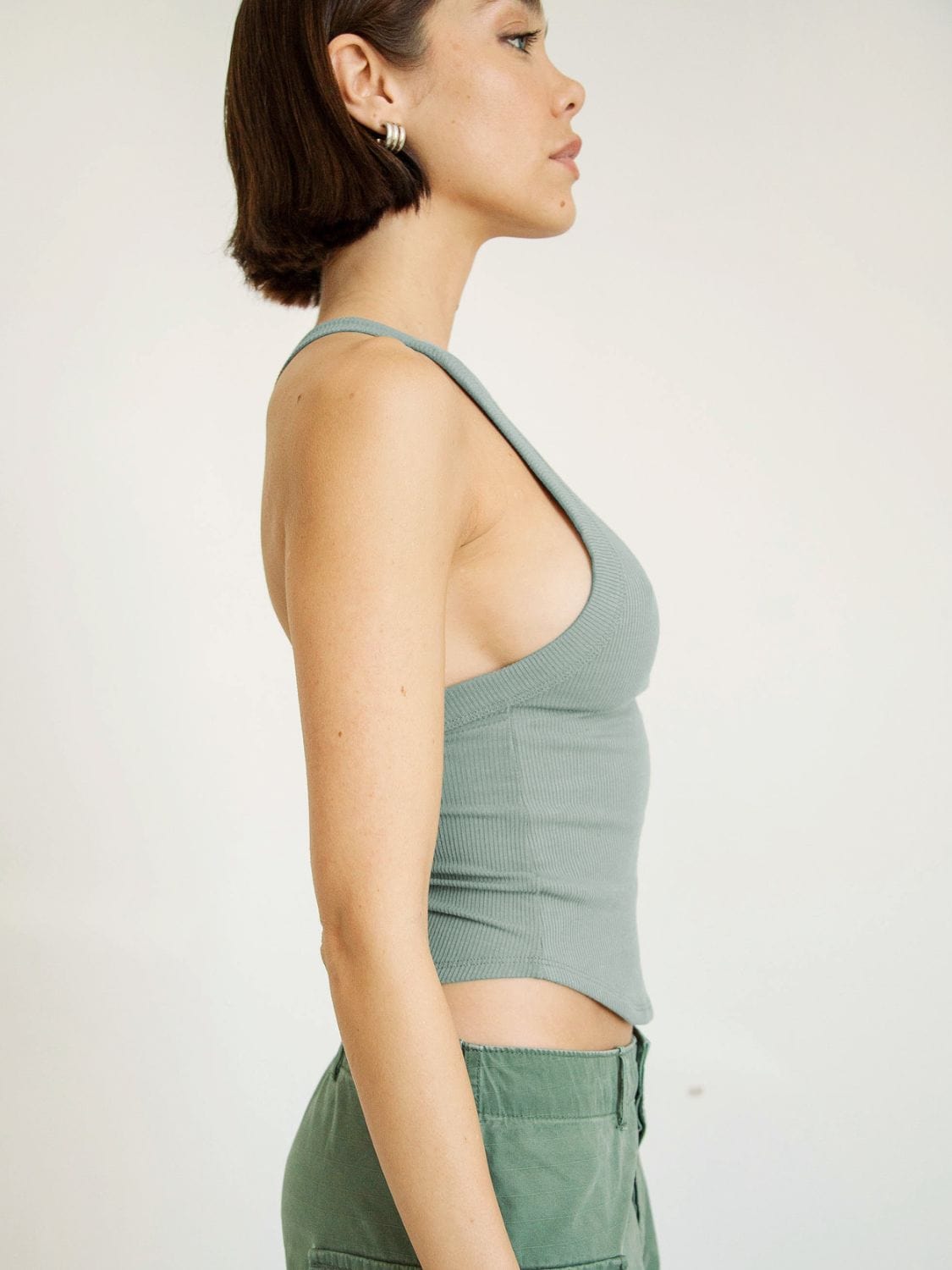 Light Gray Halter Neck Ribbed Cropped Top