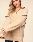 Haptics Contrast Stitching Long Sleeve Hooded Sweater