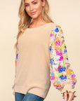 Haptics Floral Sequins Mesh Flounce Sleeve Sweater