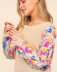 Haptics Floral Sequins Mesh Flounce Sleeve Sweater