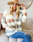 Haptics Full Size Button Down Stripe Soft Fuzzy Sweater Cardigan